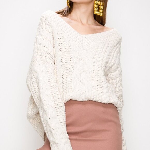 3 COLORS OPTIONS CABLE KNIT SWEATER - Picture 5 of 9